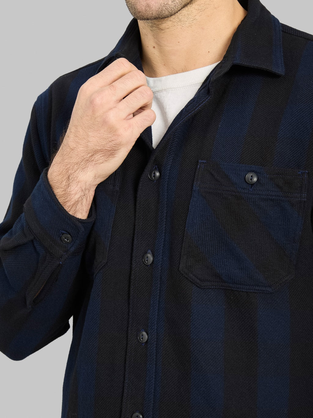 Momotaro Jeans MMLS6002 Block Check Shirt Navy
