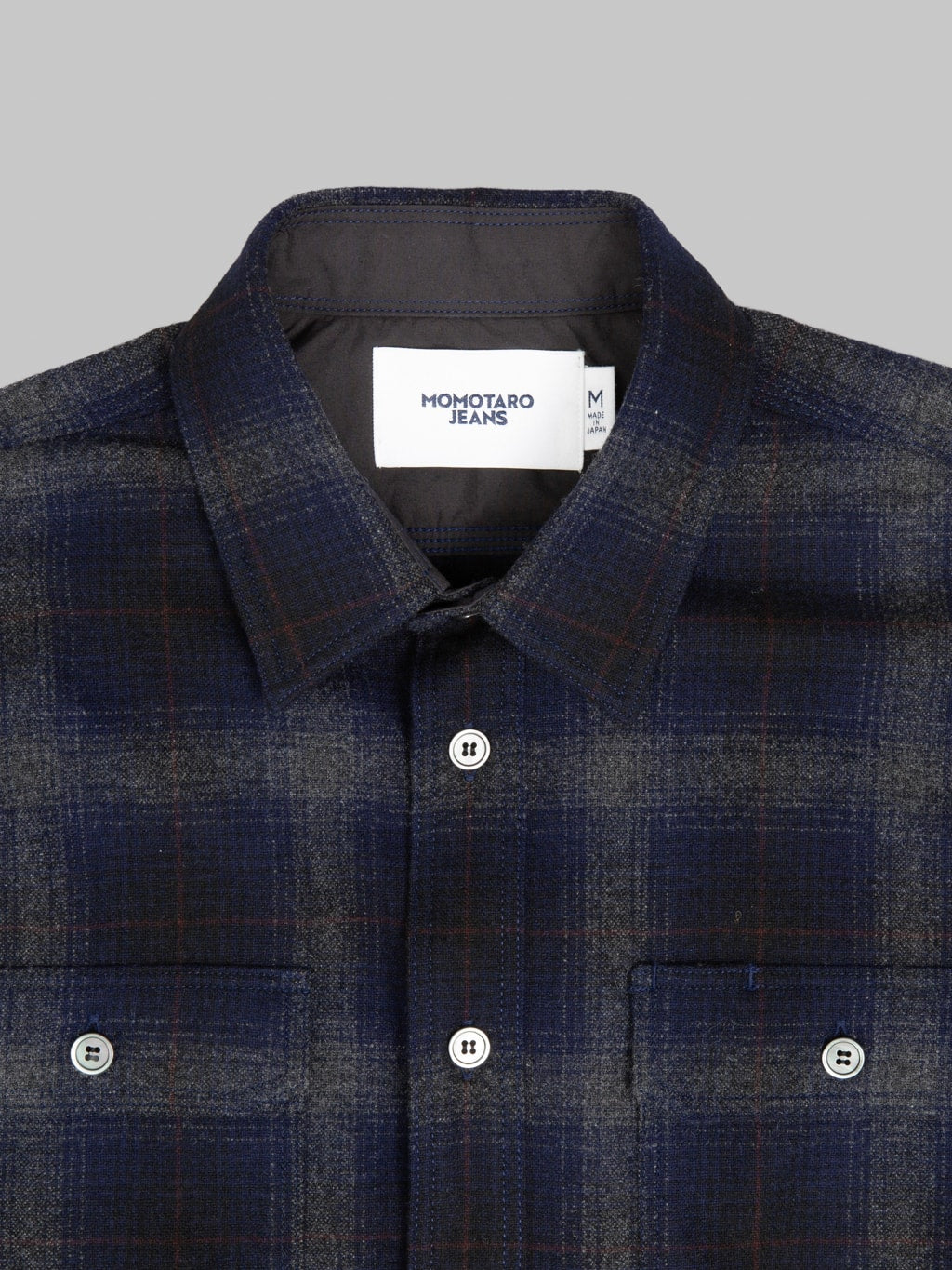 Momotaro Jeans MMLS6001 Wool Cashmere Ombre Check Shirt Navy collar