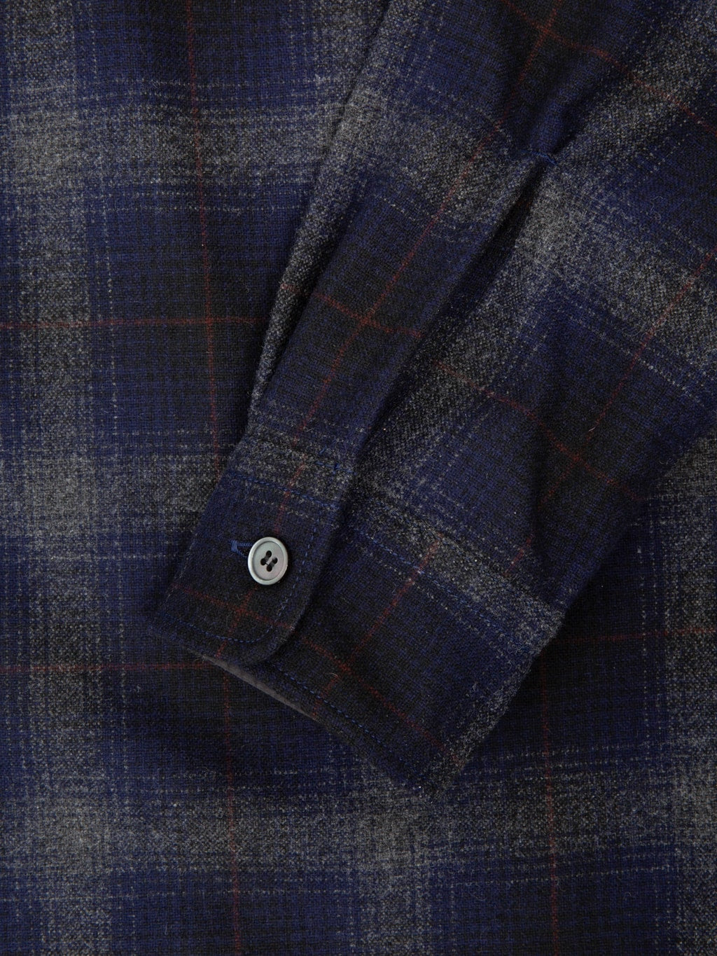Momotaro Jeans MMLS6001 Wool Cashmere Ombre Check Shirt Navy cuff closeup