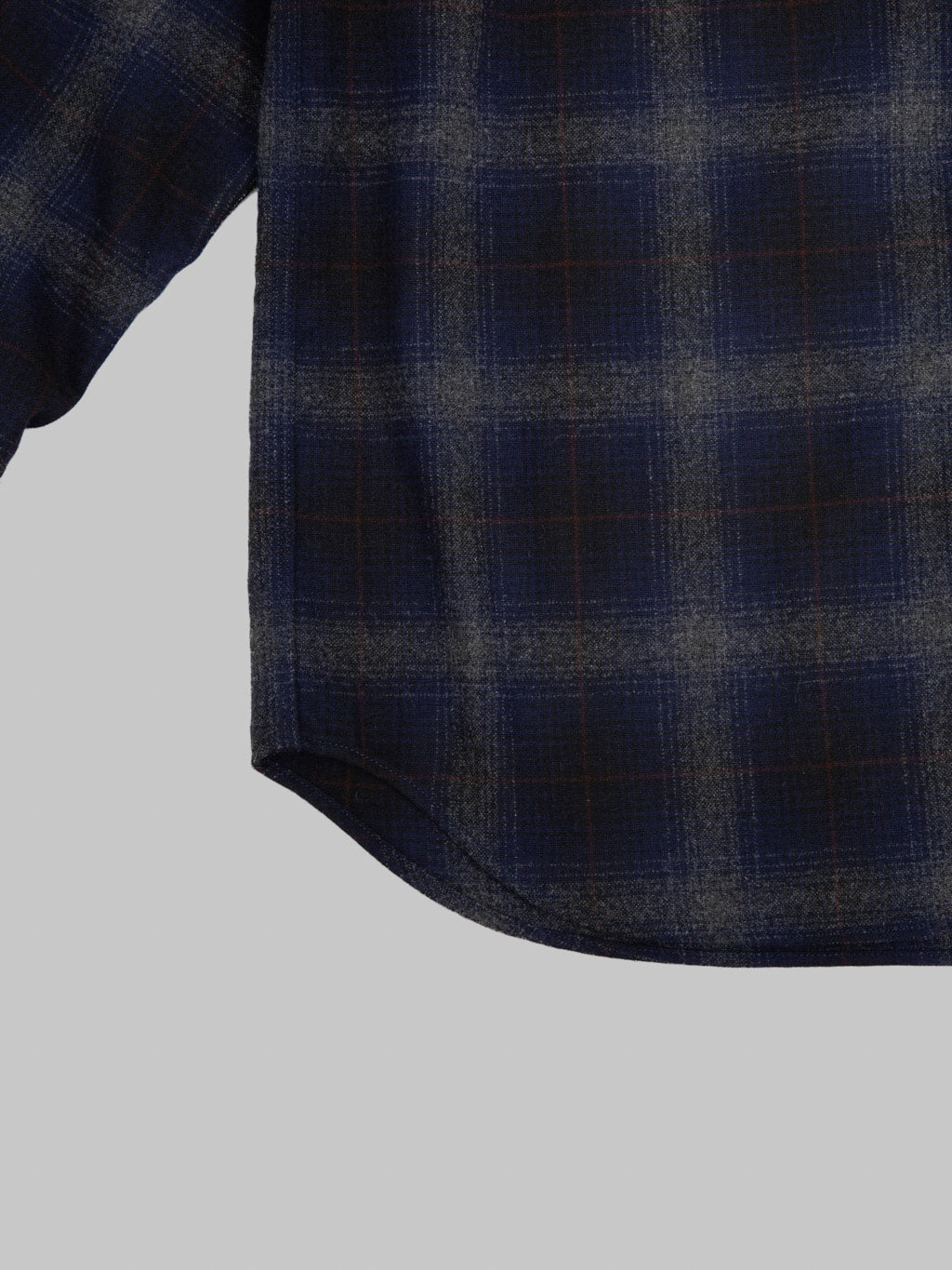 Momotaro Jeans MMLS6001 Wool Cashmere Ombre Check Shirt Navy hem