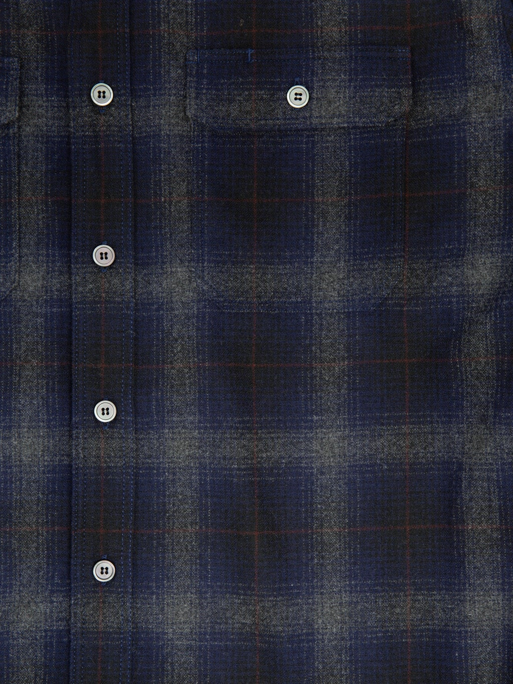 Momotaro Jeans MMLS6001 Wool Cashmere Ombre Check Shirt Navy buttons