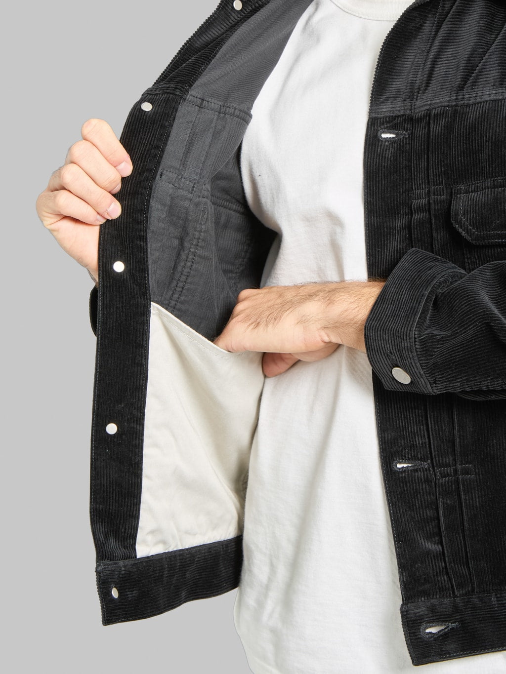 Momotaro MMOT6001 002 Corduroy Jacket Black inner pocket