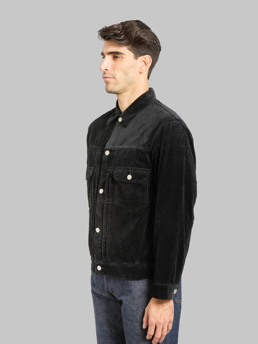 Momotaro MMOT6001 002 Corduroy Jacket Black side fit