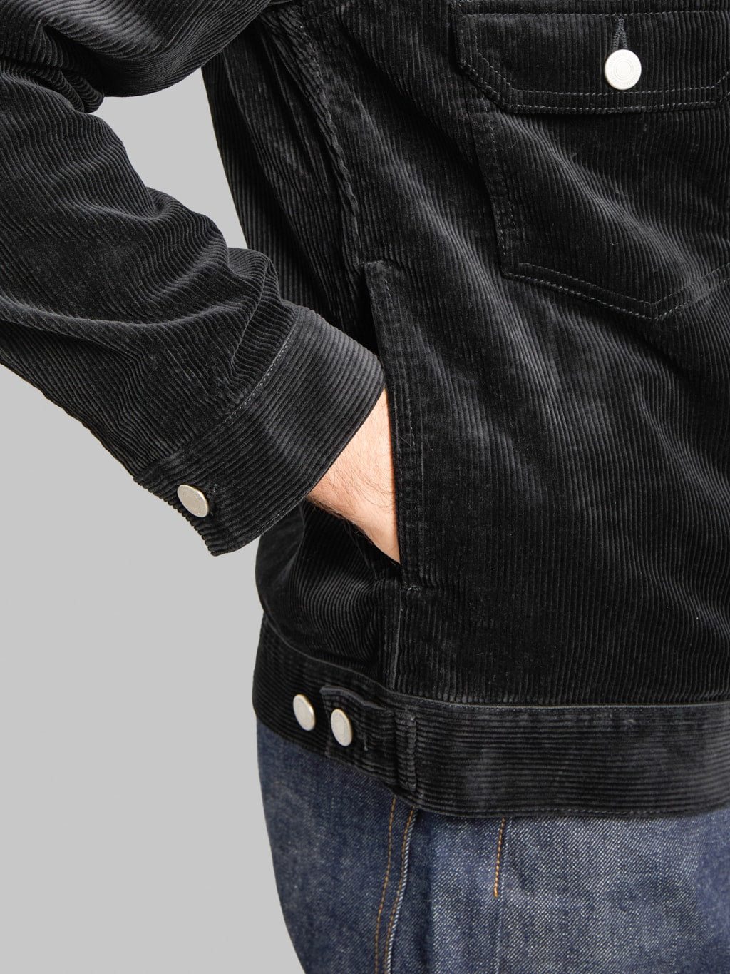 Momotaro MMOT6001 002 Corduroy Jacket Black side pocket