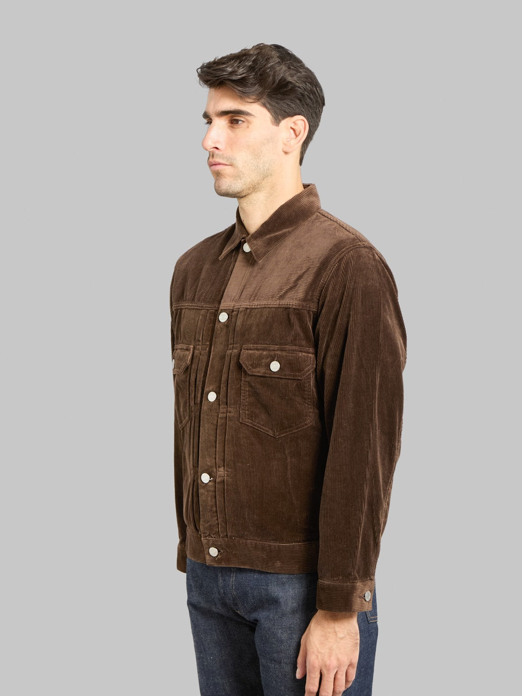 Momotaro MMOT6001 002 Corduroy Jacket Brown side fit