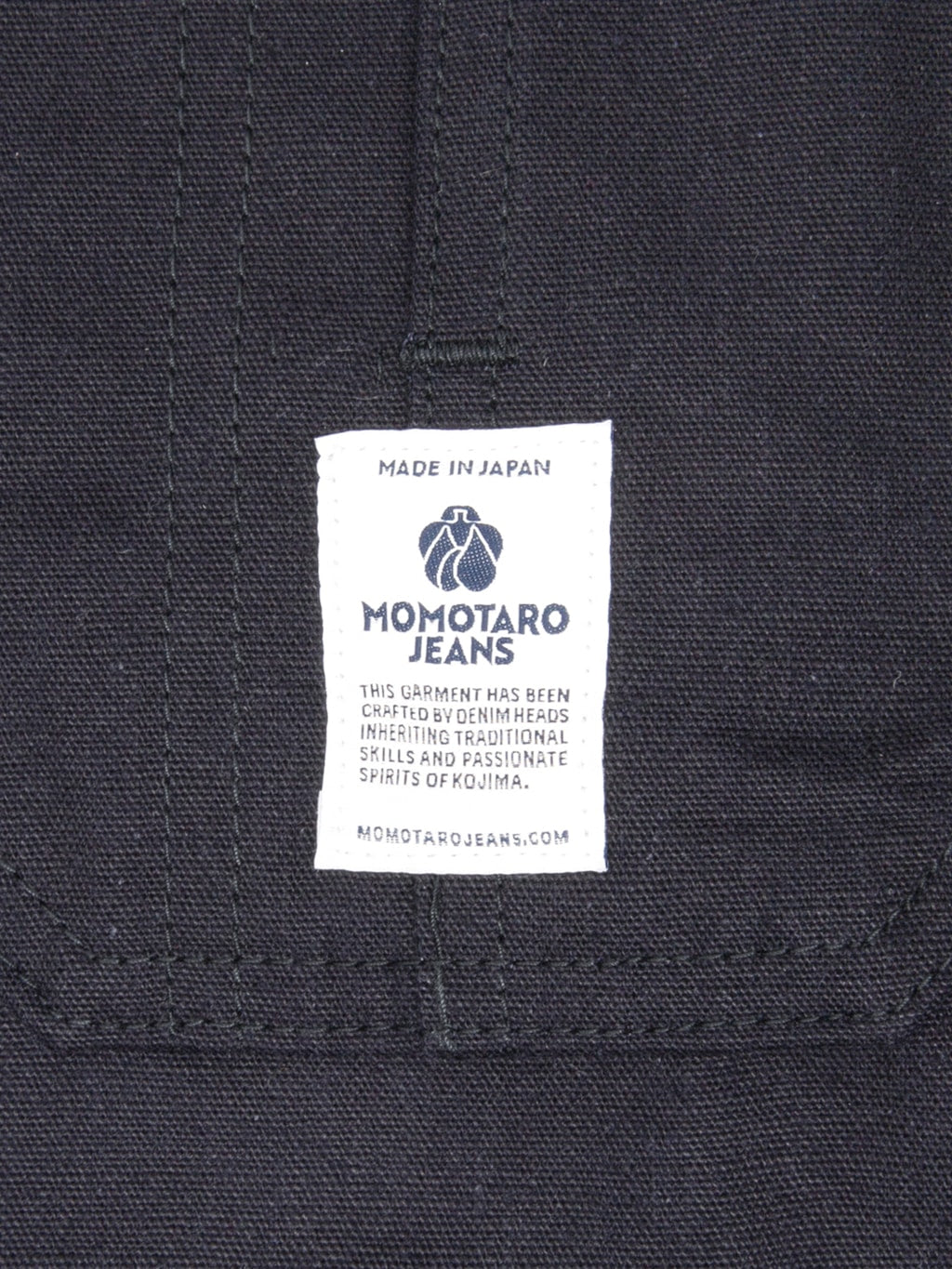 Momotaro MMOT6312 Duck Coverall Navy tag closeup