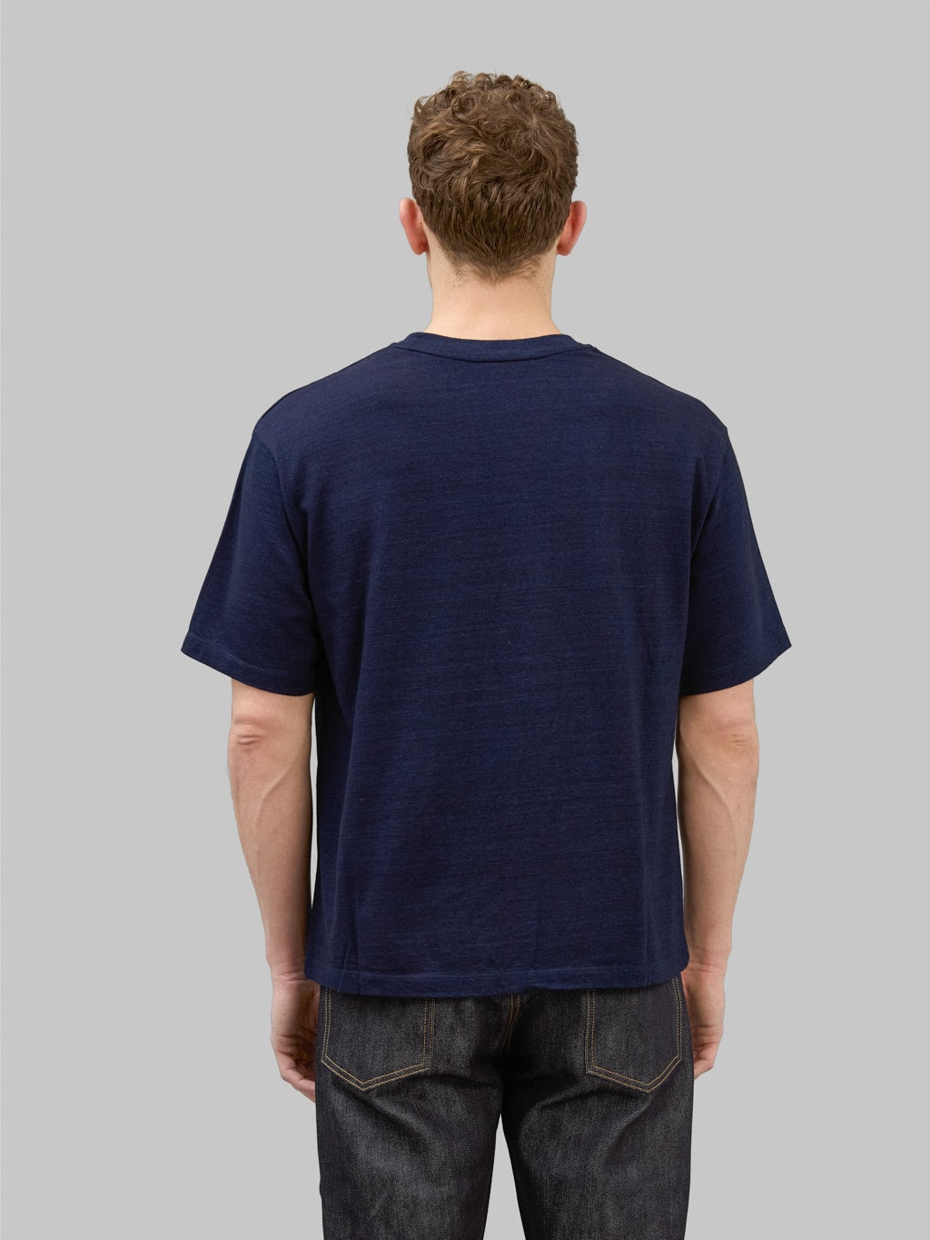 momotaro yarn dyed suvin gold cotton indigo tshirt back fit