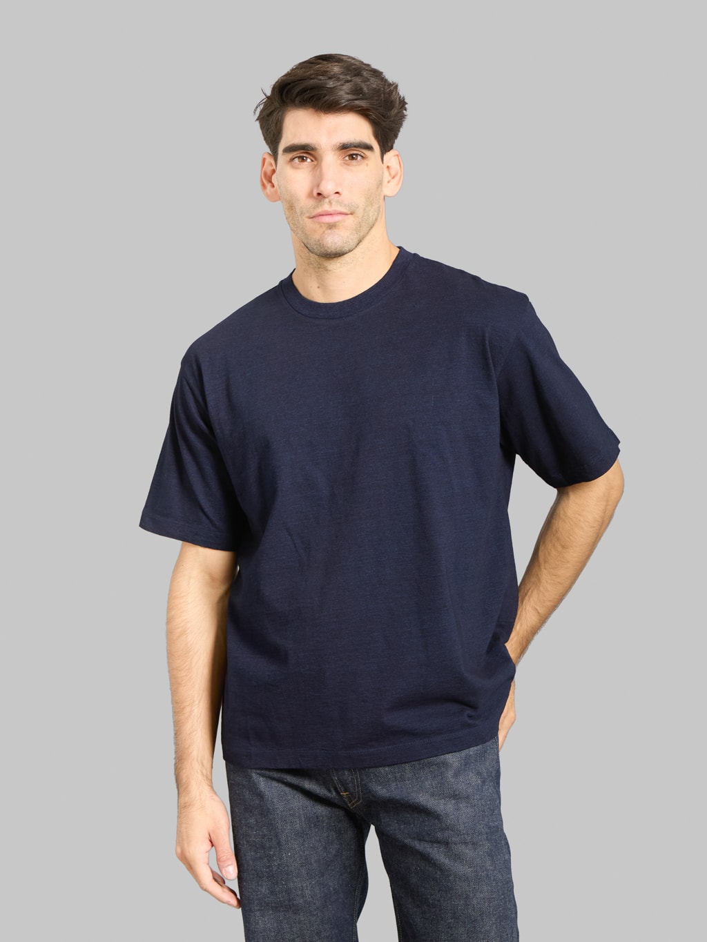 momotaro　今期　IENA NAVY ツイードジレ Momotaro Jeans MMTS6010 Yarn Dyed T-Shirt Indigo