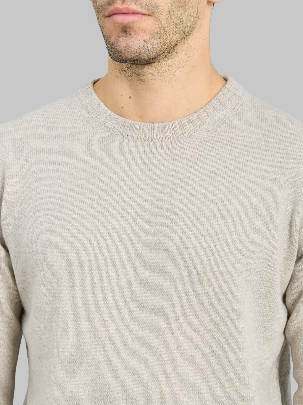 Moocastle 7G Cashmere Silk Wool Crewneck Pullover Beige Grey chest