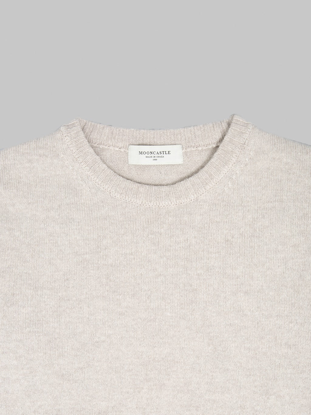 Moocastle 7G Cashmere Silk Wool Crewneck Pullover Beige Grey collar