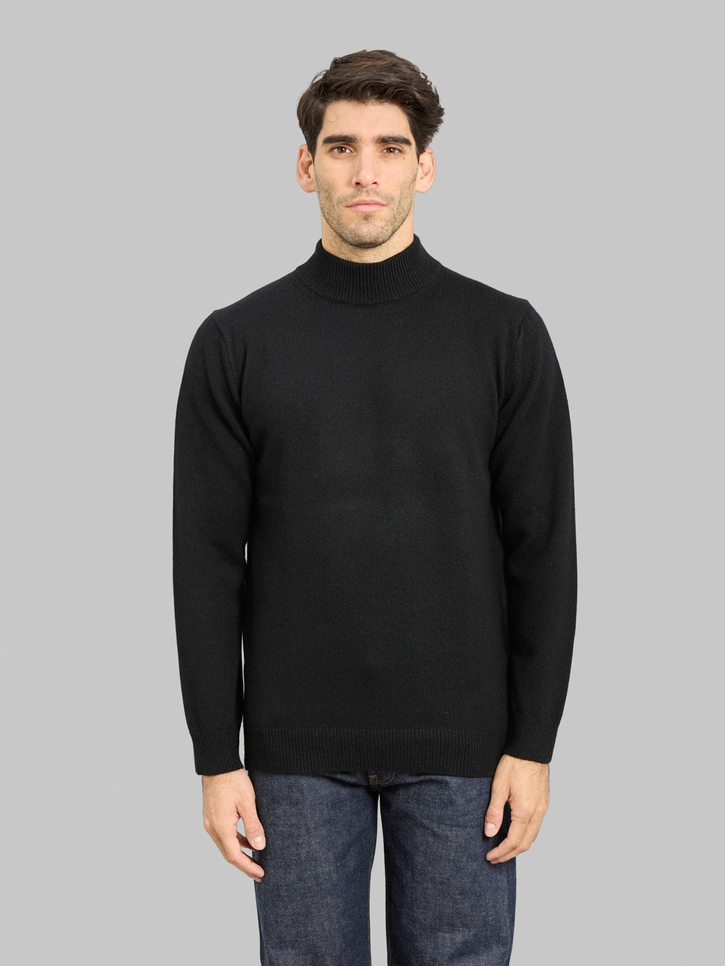 Mooncastle 7G Cashmere Silk Wool Mockneck Sweater Black