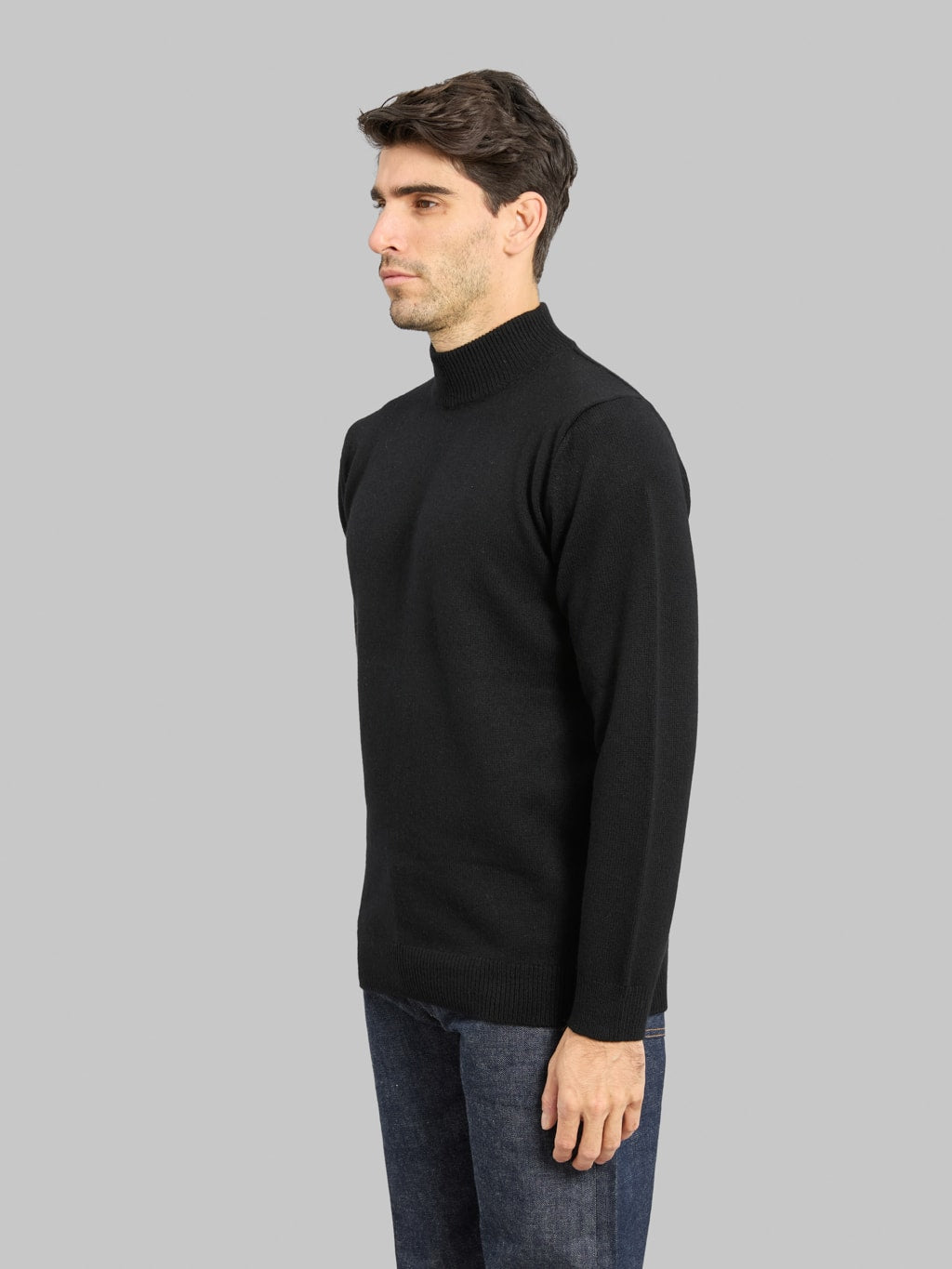 Mooncastle 7G Cashmere Silk Wool Mockneck Pullover Black