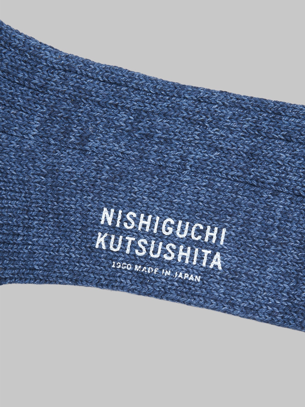 Nishiguchi Kutsushita Recycled Cotton Ribbed Socks Denim Brand Logo