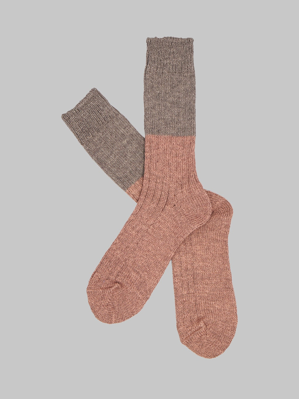 Nishiguchi Kutsushita Wool Cotton Slab Socks Brown Pair