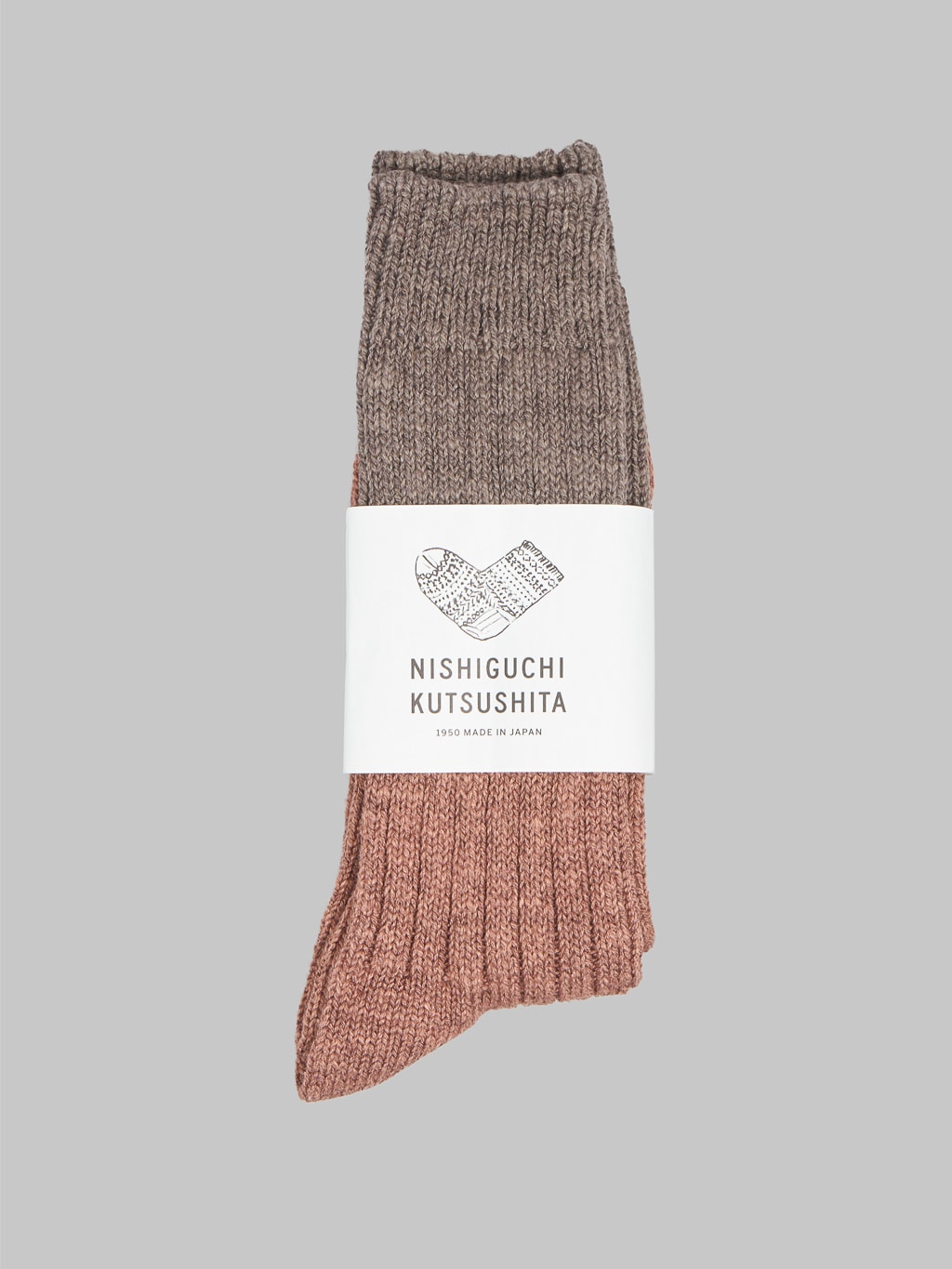 Nishiguchi Kutsushita Wool Cotton Slab Socks Brown Japan Made