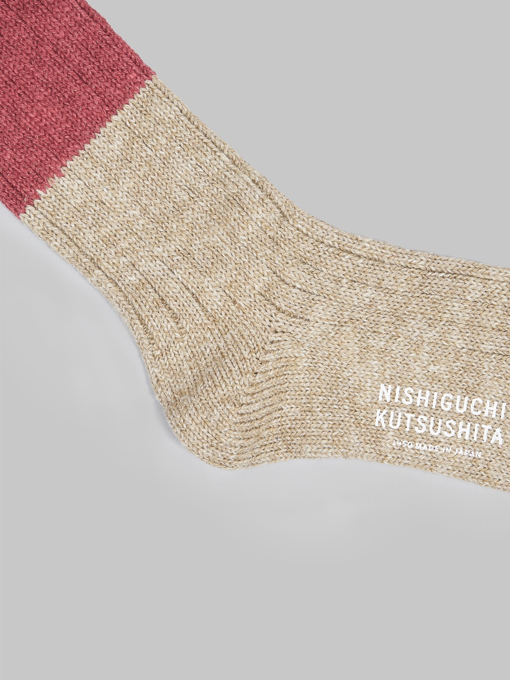 Nishiguchi Kutsushita Wool Cotton Slab Socks Red Texture