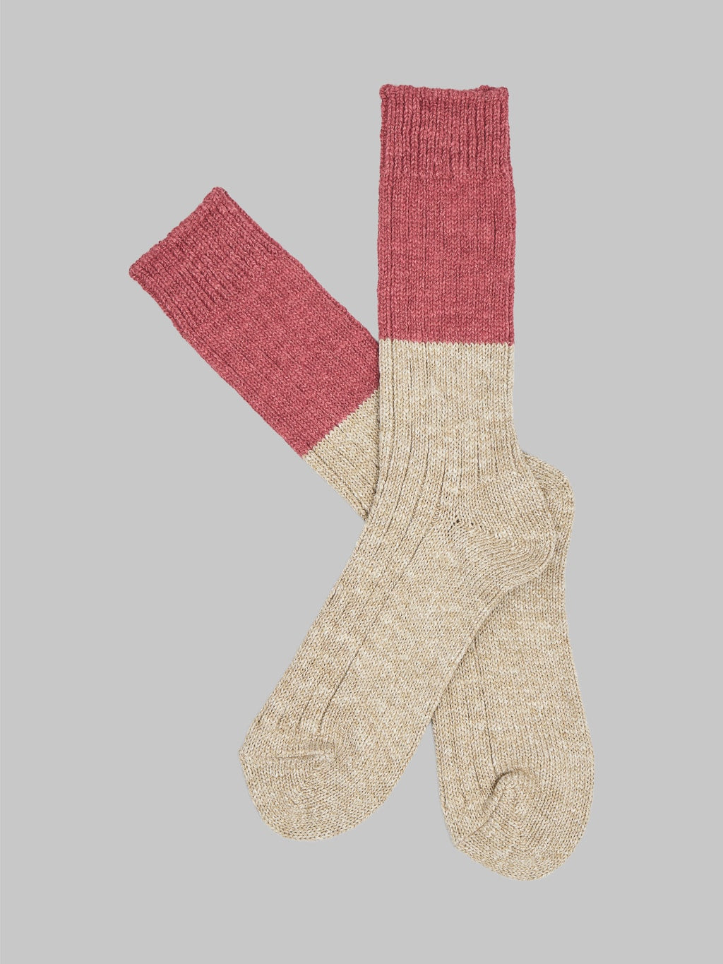 Nishiguchi Kutsushita Wool Cotton Slab Socks Red Pair