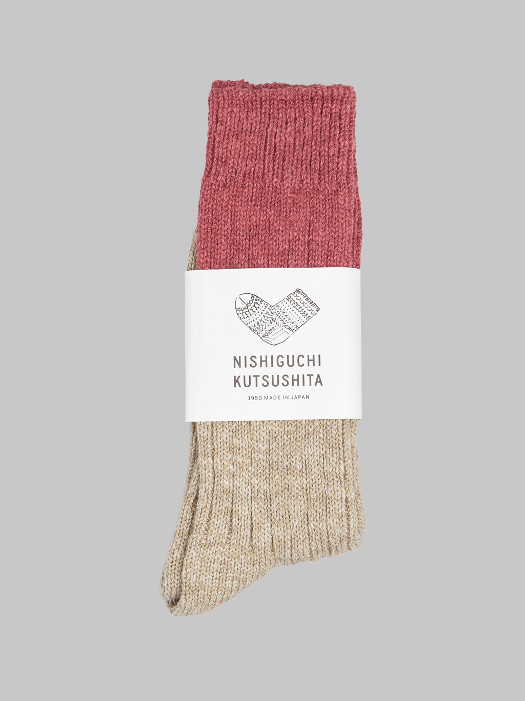Nishiguchi Kutsushita Wool Cotton Slab Socks Red Japan Made