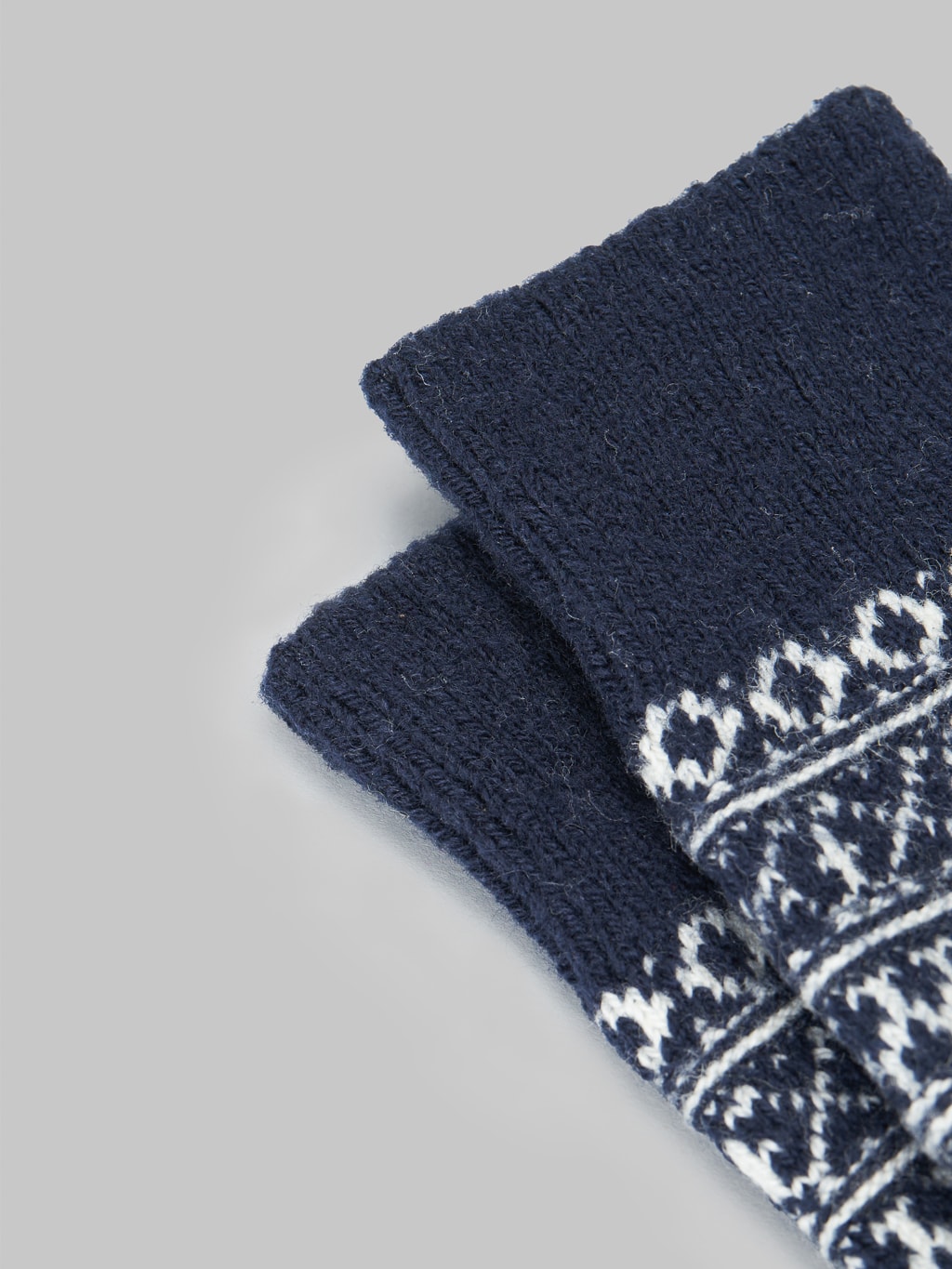 Nishiguchi Kutsushita Wool Jacquard Socks Berlin Blue hem elastic band
