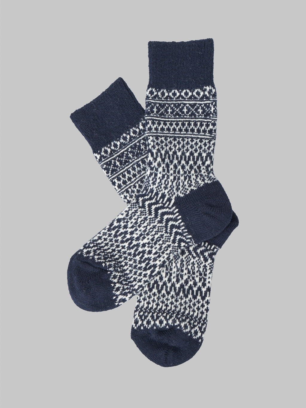 Nishiguchi Kutsushita Wool Jacquard Socks Berlin Blue japan made