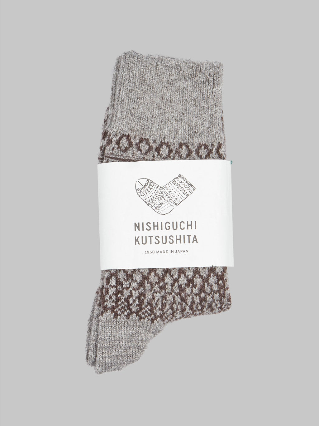 Nishiguchi Kutsushita Wool Jacquard Socks Grey Japan Made