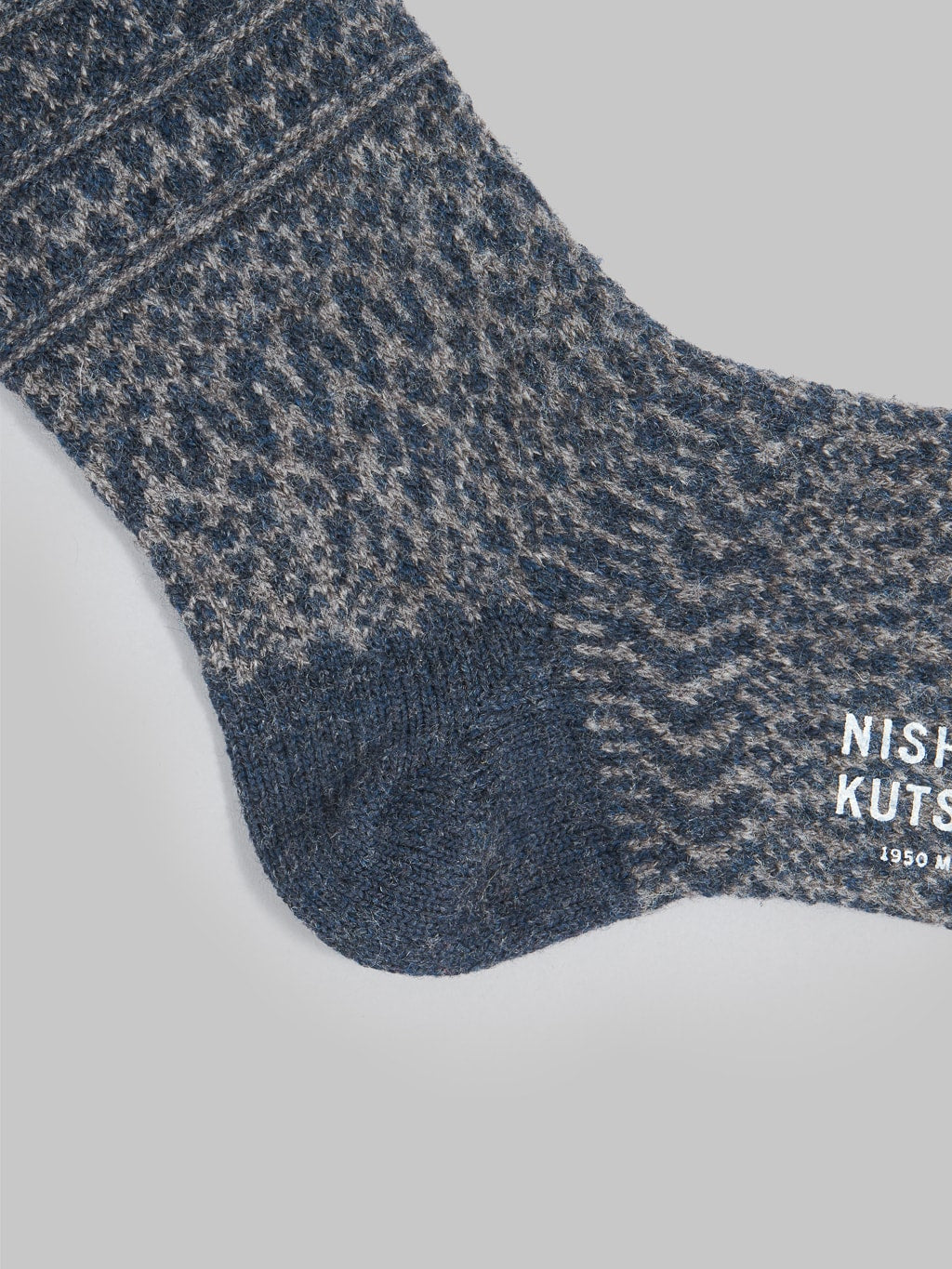Nishiguchi Kutsushita Wool Jacquard Socks Navy Texture
