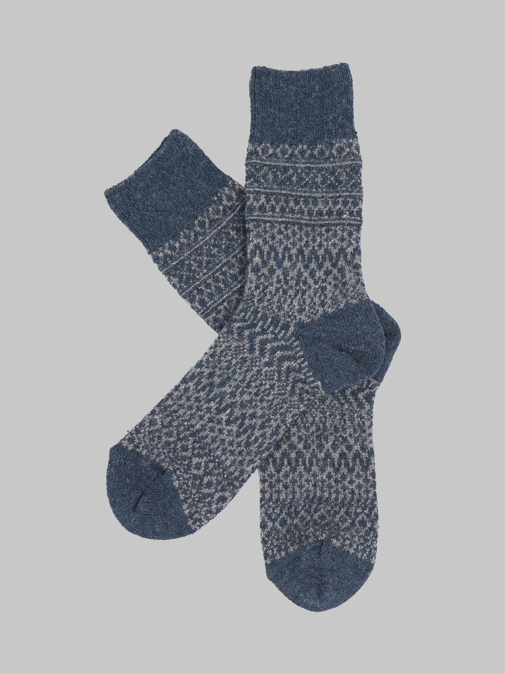 Nishiguchi Kutsushita Wool Jacquard Socks Navy Pair