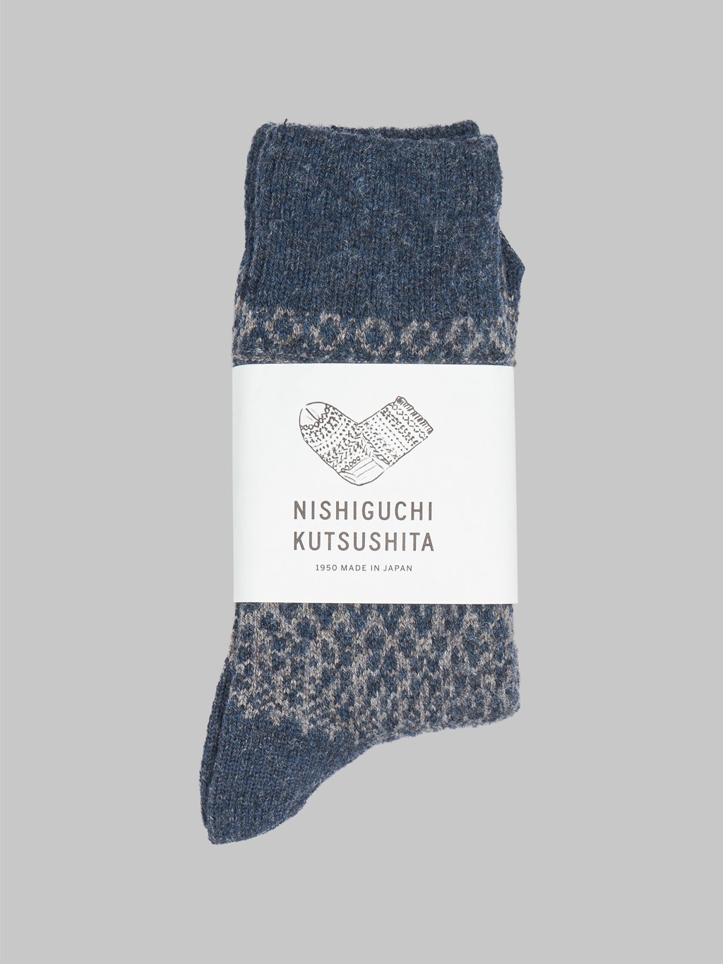 Nishiguchi Kutsushita Wool Jacquard Socks Navy Japan Made
