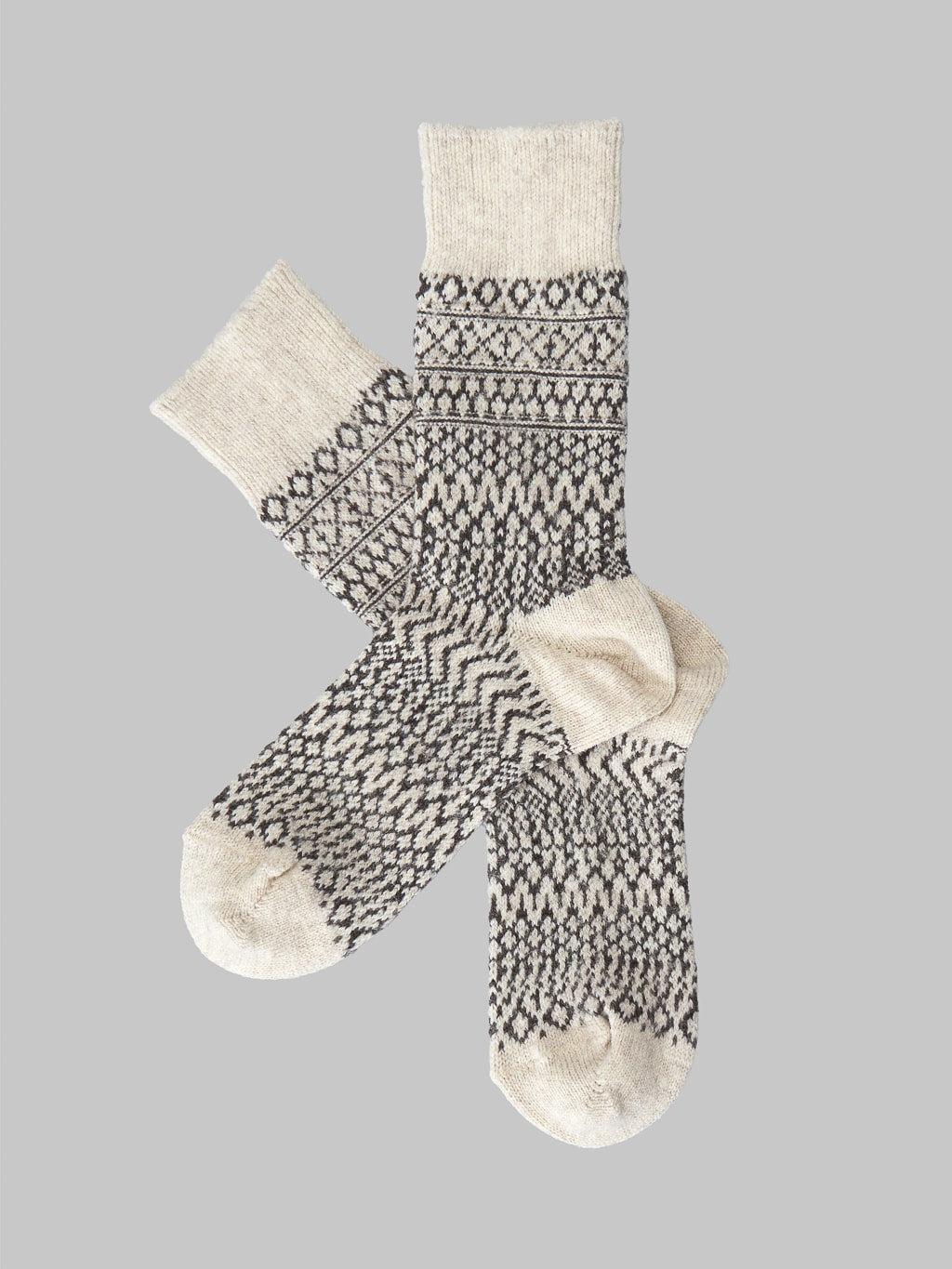 Nishiguchi Kutsushita Wool Jacquard Socks Oatmeal Pair