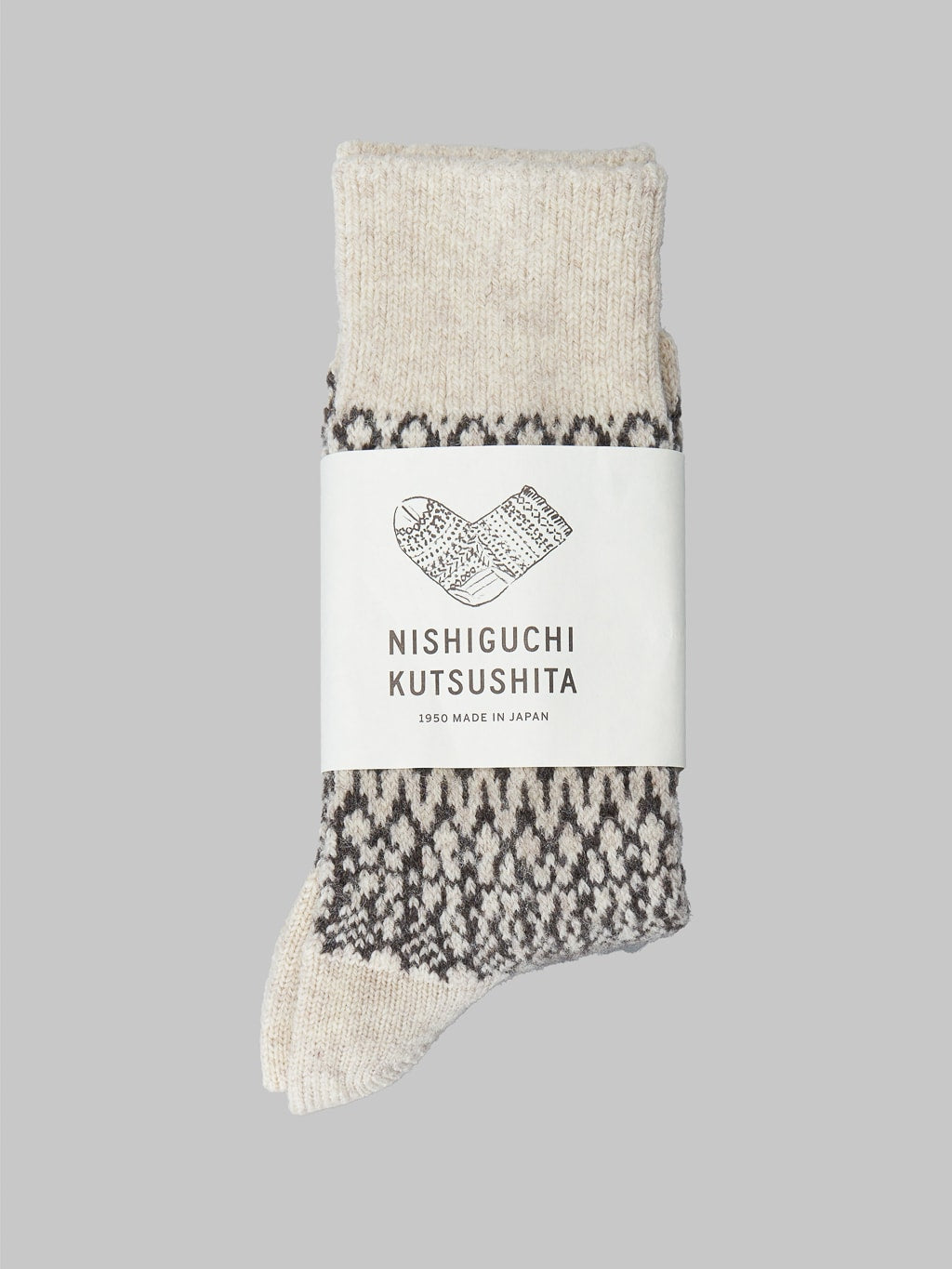 Nishiguchi Kutsushita Wool Jacquard Socks Oatmeal Japan Made