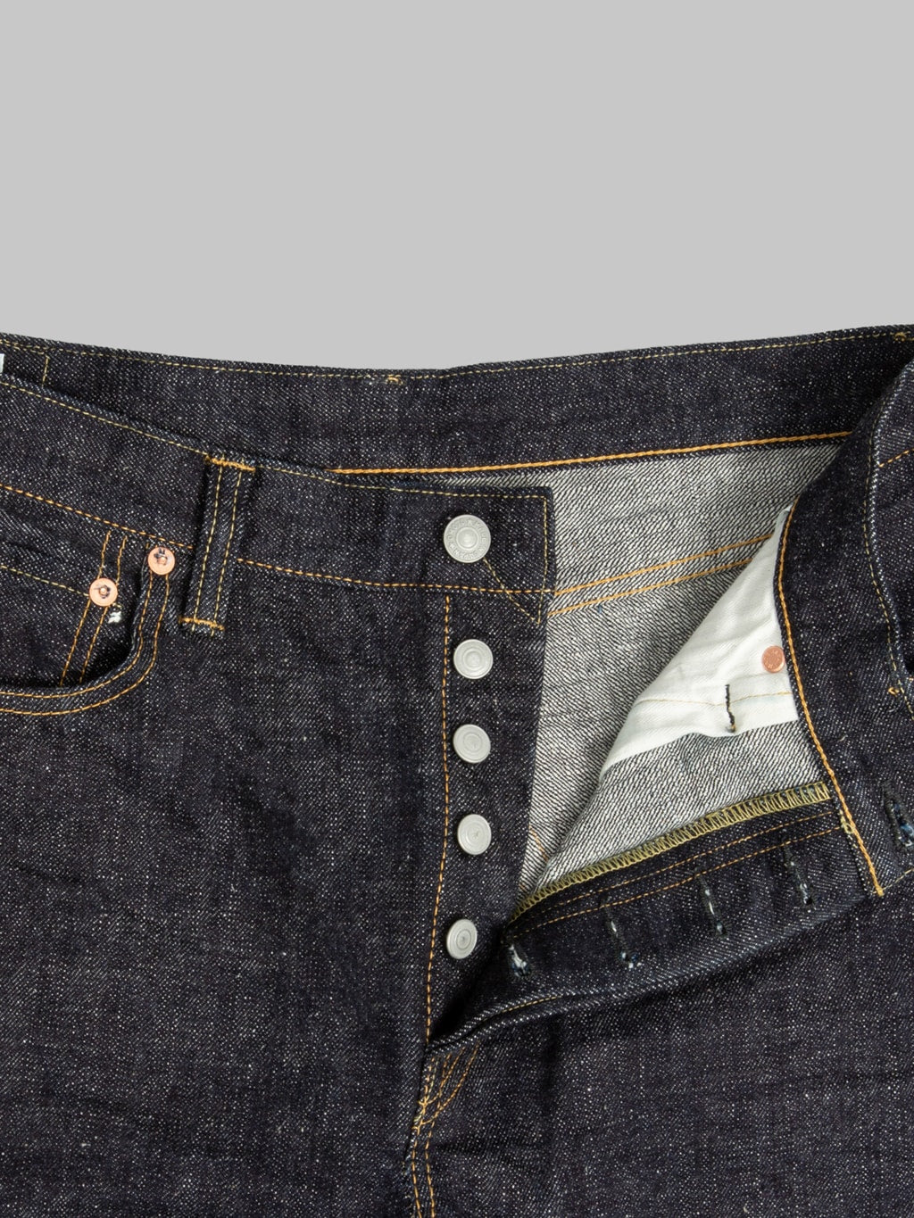 Omoto Denim 0411 Slub Nep Straight Fit Jeans buttons