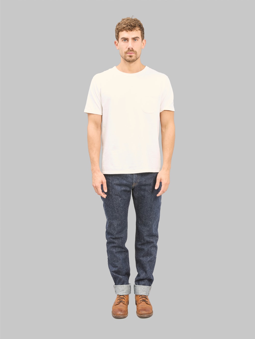 Omoto Denim 0412 16oz Nep Straight Fit Jeans model front fit