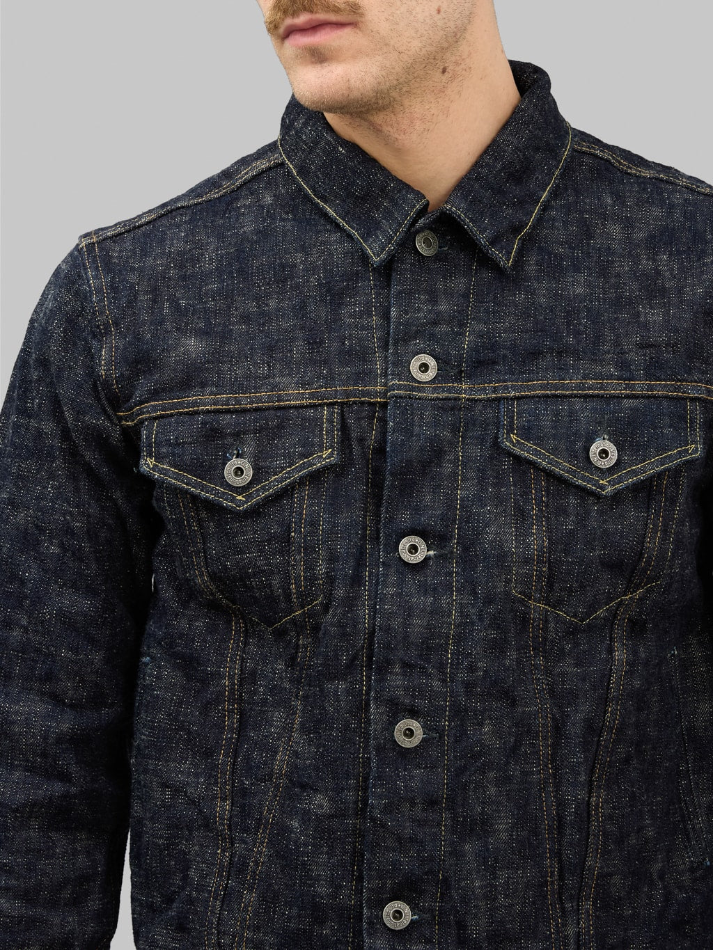 oni 02527p kasuri 17oz type 3 selvedge denim jacket chest