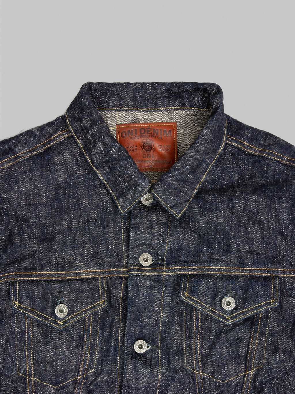 oni 02527p kasuri 17oz type 3 selvedge denim jacket chest
