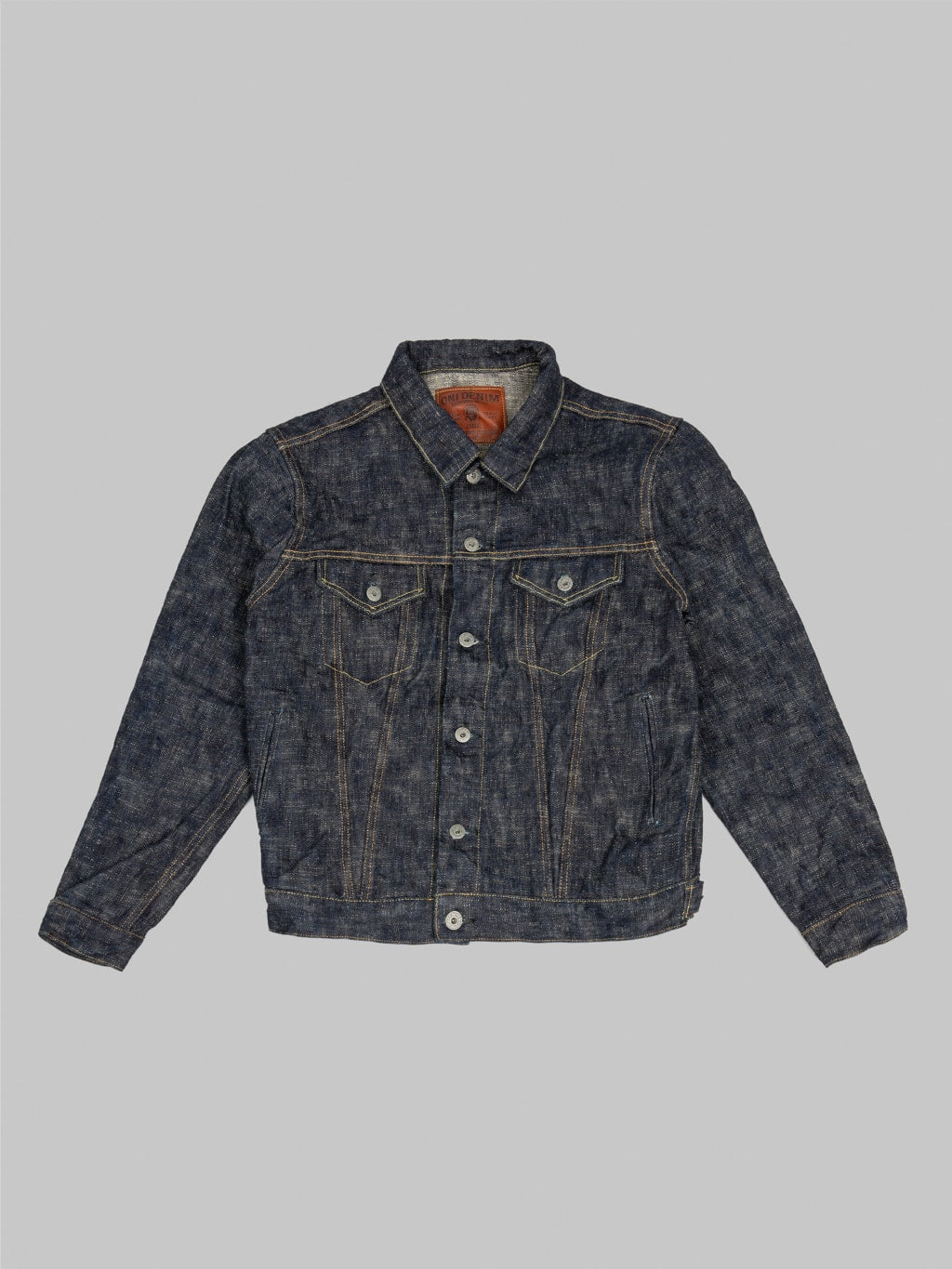 oni 02527p kasuri 17oz type 3 selvedge denim jacket front