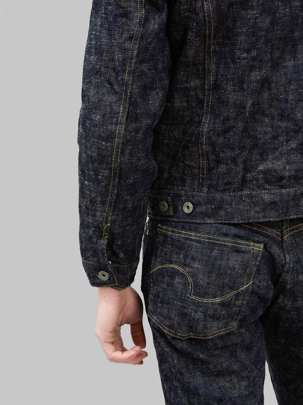 oni 02527p kasuri 17oz type 3 selvedge denim jacket cuff
