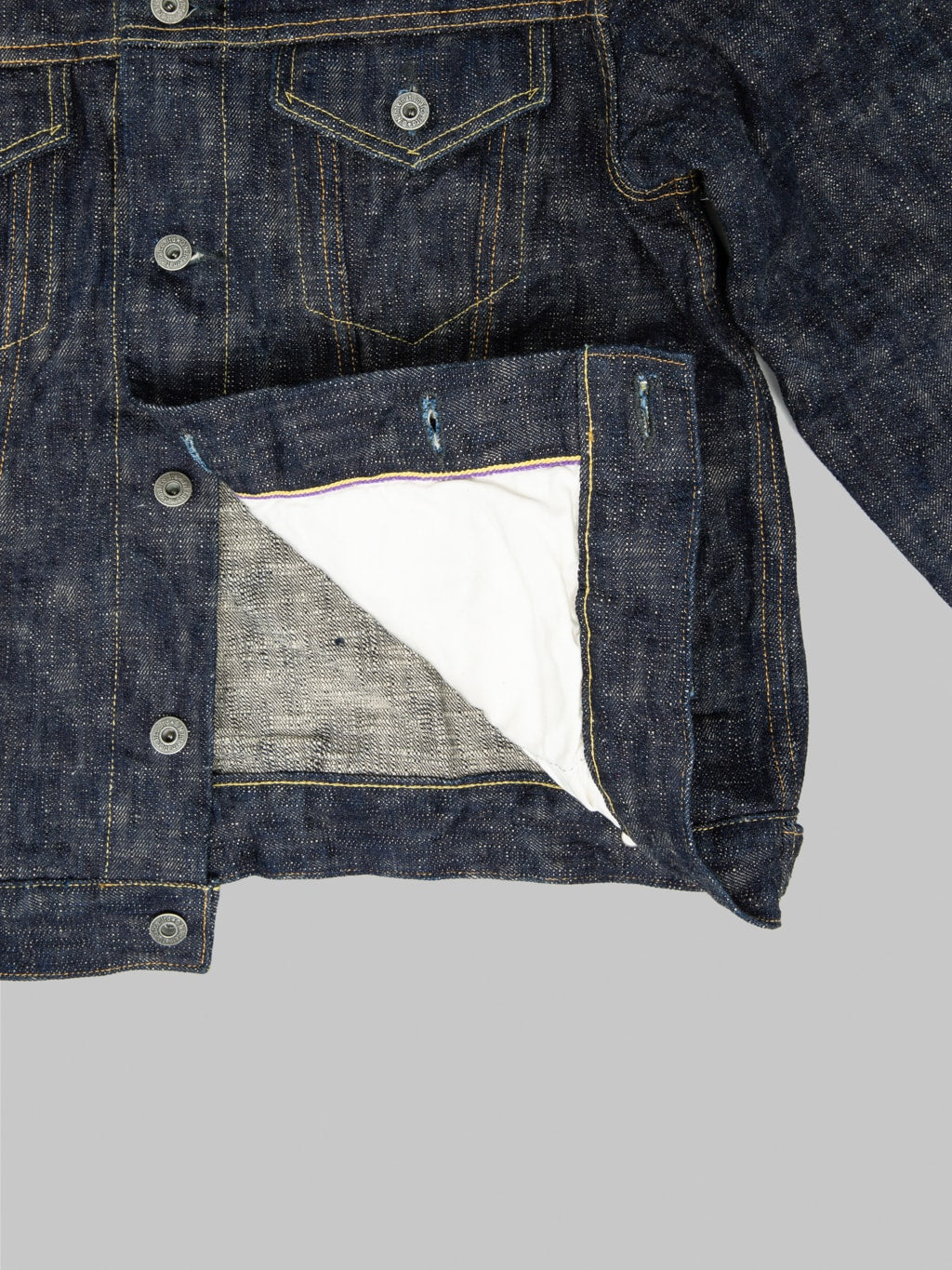 oni 02527p kasuri 17oz type 3 selvedge denim jacket weft