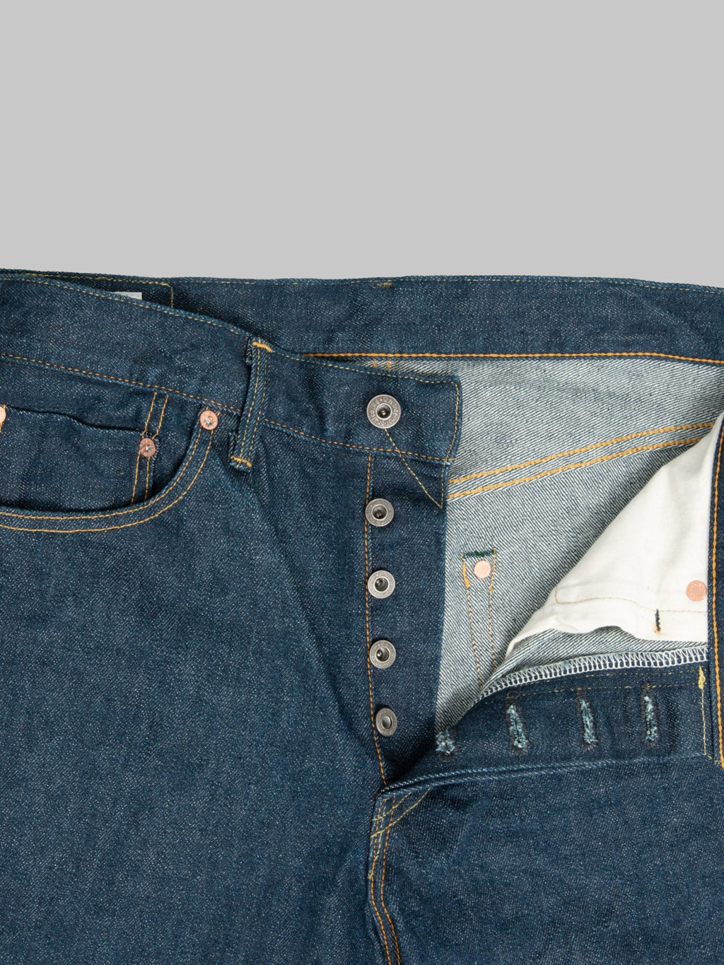 ONI Denim 146S Ishikawadai 15oz Stretch Neat Straight Jeans copper buttons