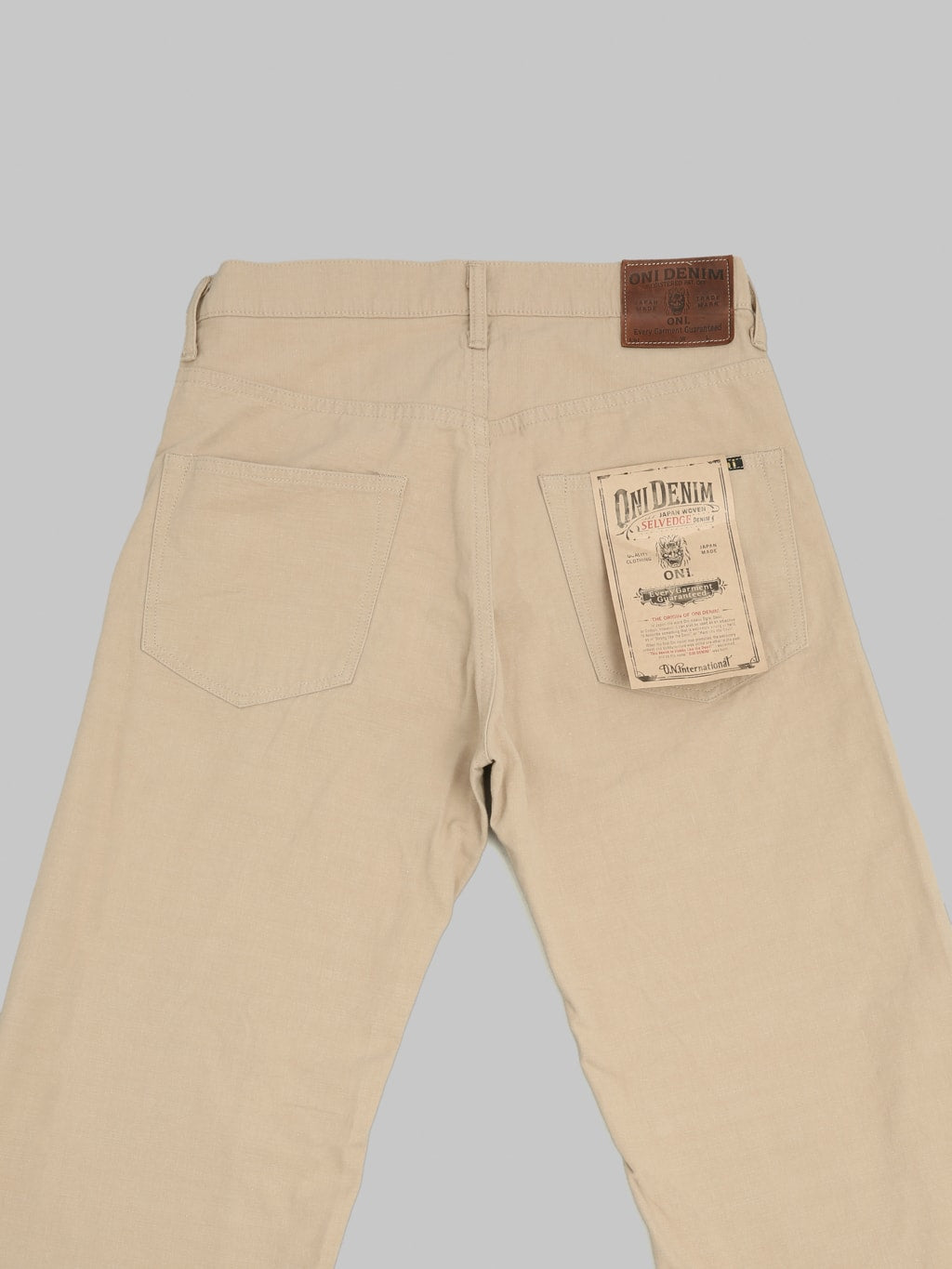 ONI Denim 200 Beta Chambray Beige 8oz Wide Straight Jeans back details