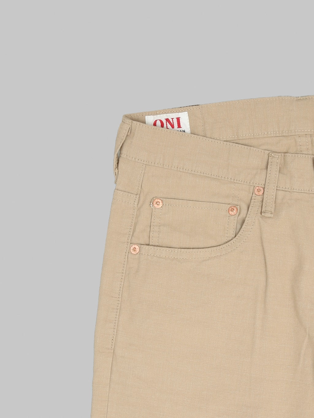ONI Denim 200 Beta Chambray Beige 8oz Wide Straight Jeans coin pocket