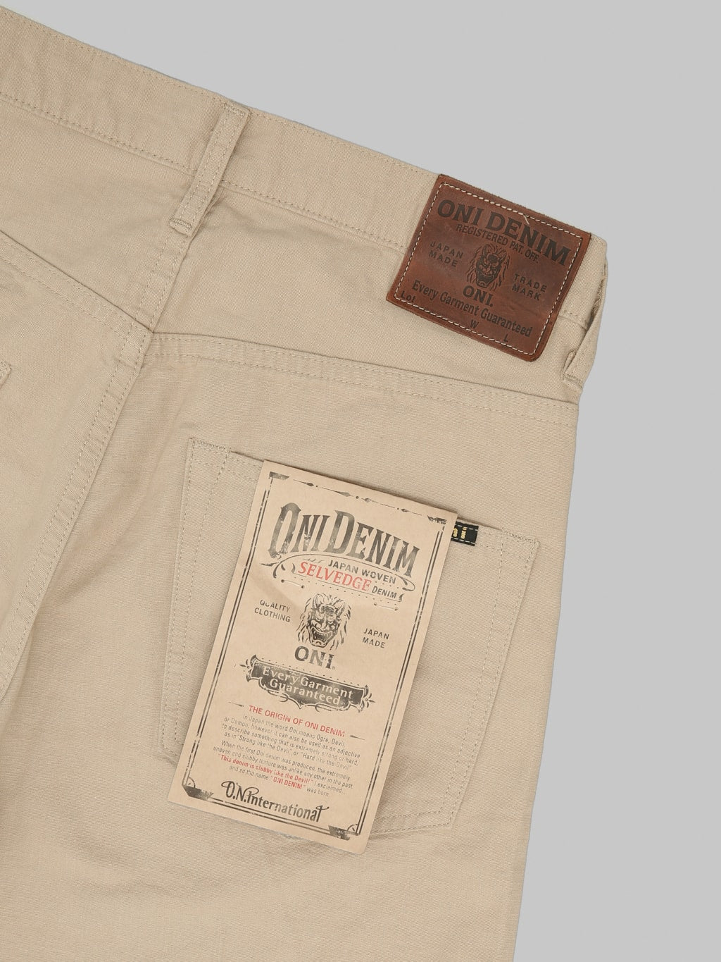 ONI Denim 200 Beta Chambray Beige 8oz Wide Straight Jeans pocket flasher