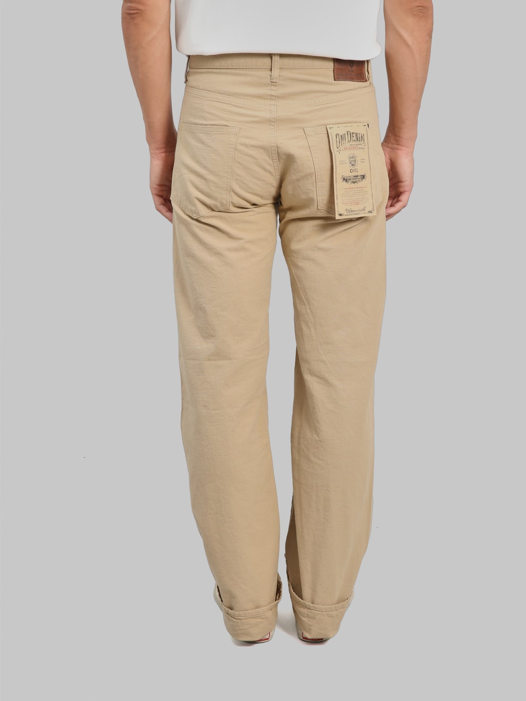 ONI Denim 200 Beta Chambray Beige 8oz Wide Straight Jeans back fit