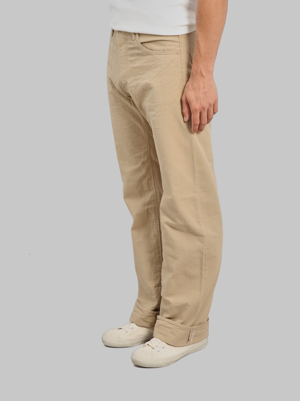 ONI Denim 200 Beta Chambray Beige 8oz Wide Straight Jeans side fit