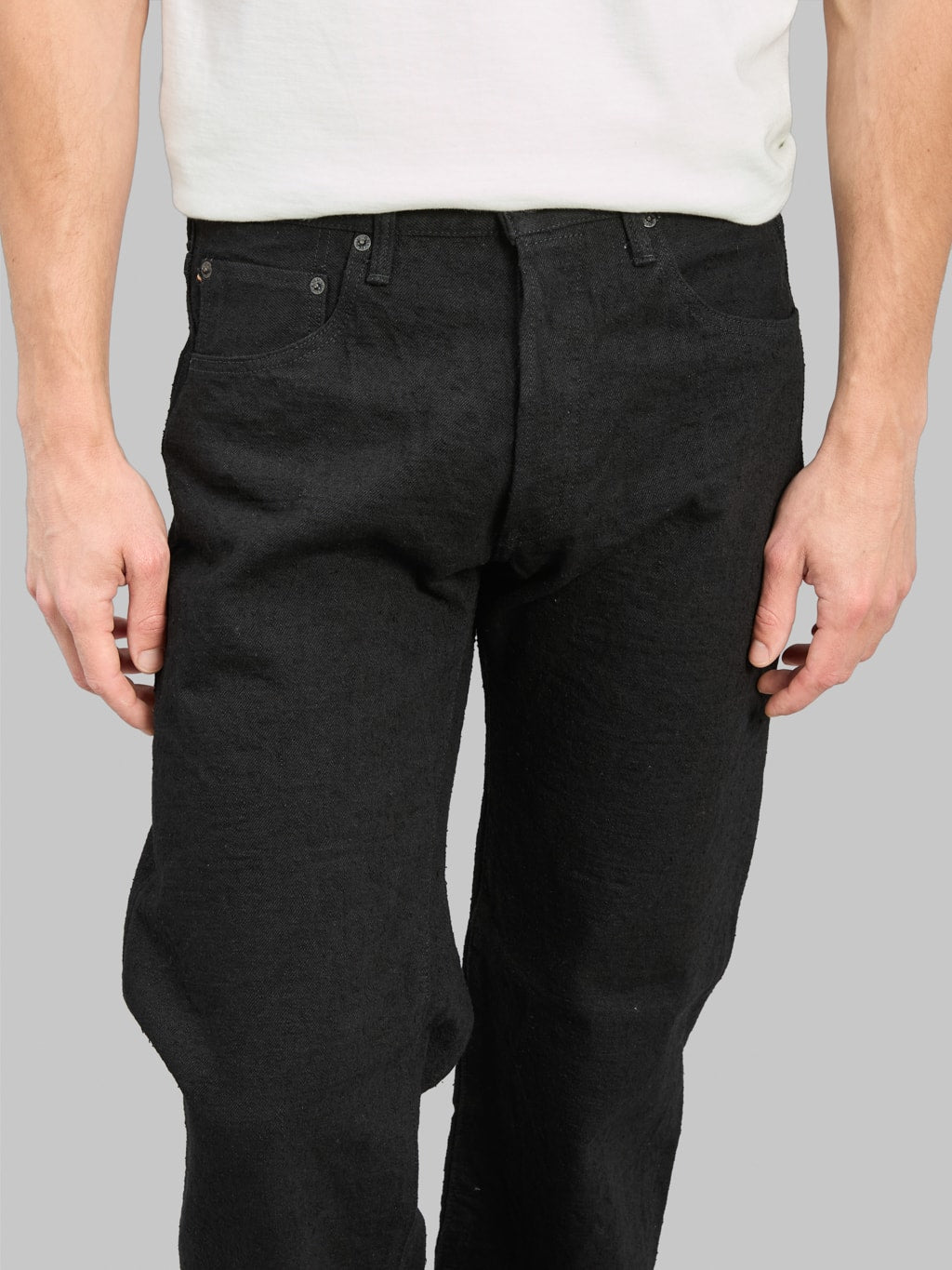 ONI Denim 200-CCD-BKBK "Crushed Concrete Denim Black x Black" 15oz Kabuki Wide Straight Jeans