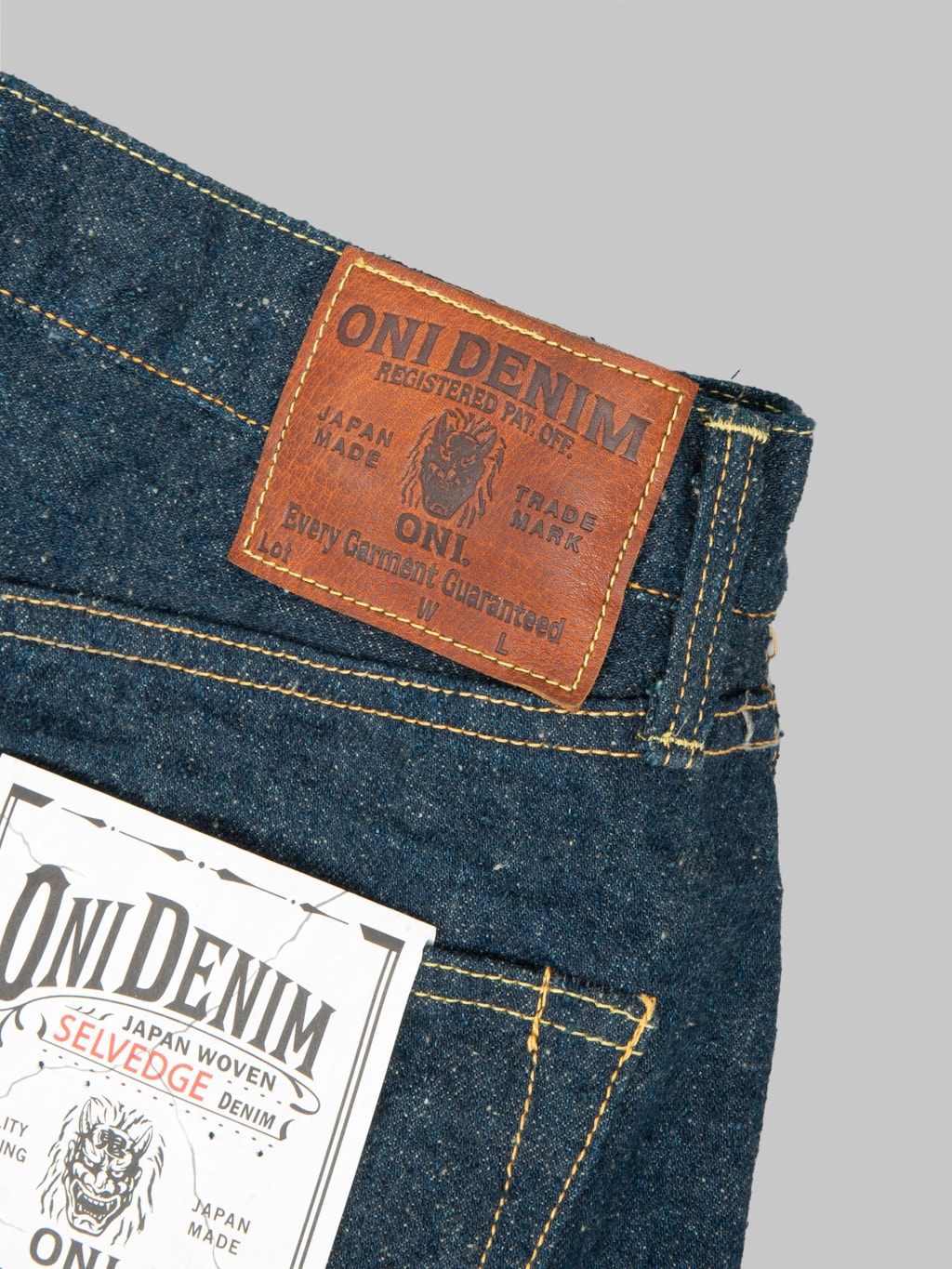 ONI Denim 200CCD GOLV 15oz Wide Straight Jeans leather patch