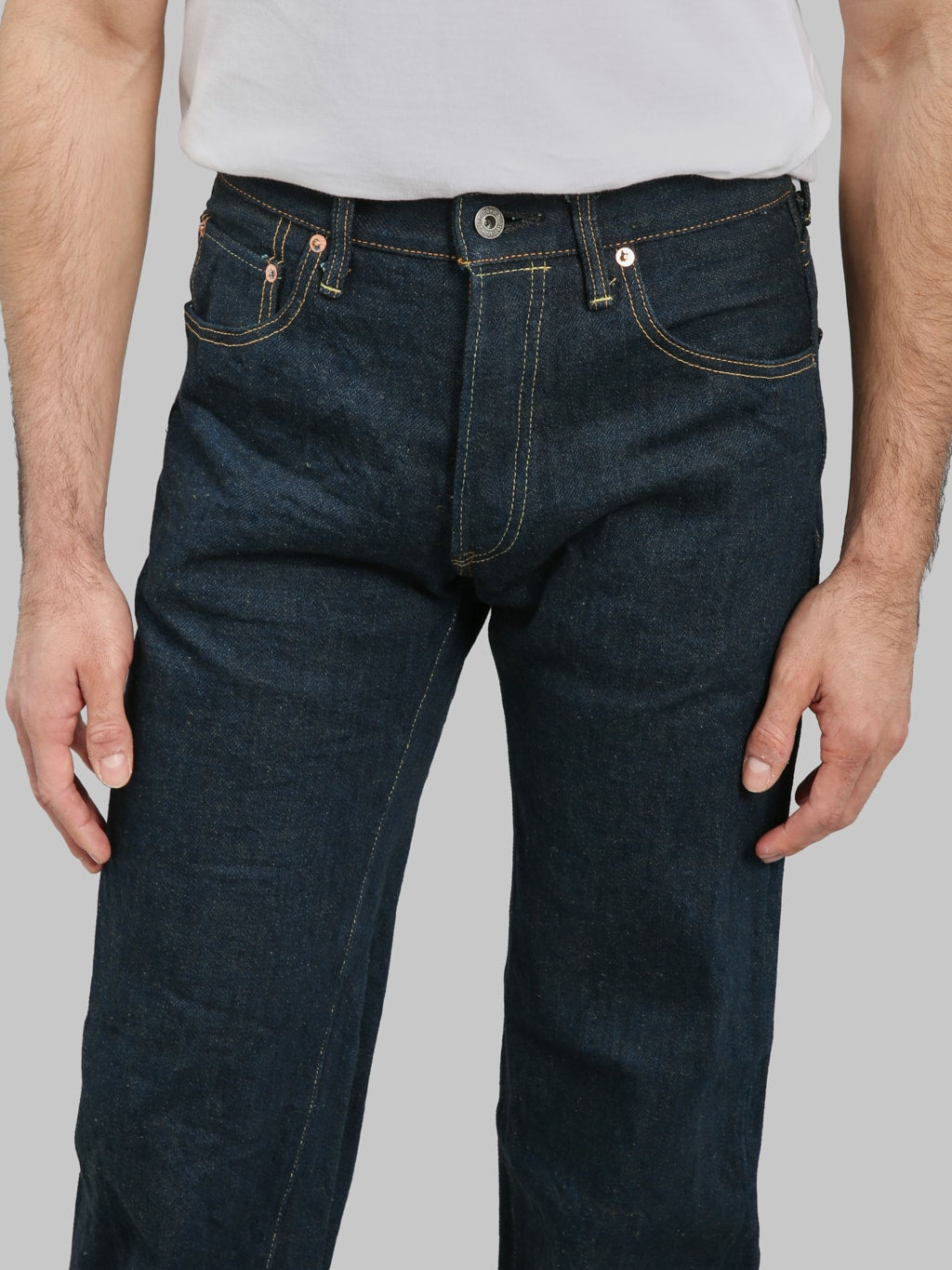 ONI Denim 200ZROLV Secret Denim Olive Weft Wide Jeans inseam