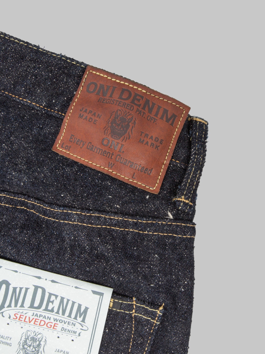 ONI 200 Asphalt 20oz Wide Straight Jeans leather patch