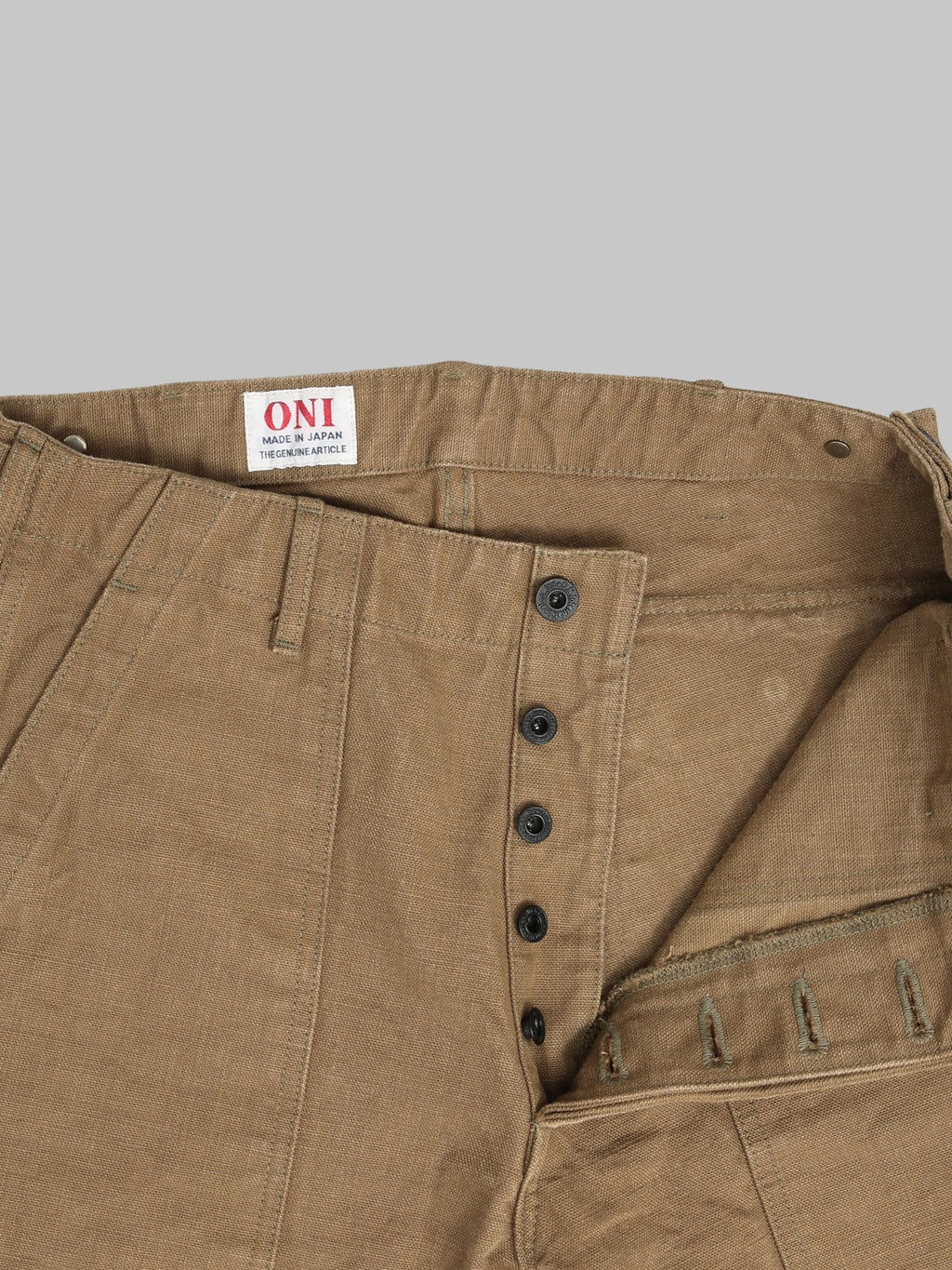 ONI Denim 207 HOXBRK 13oz Baker Pants Brown Khaki donut buttons