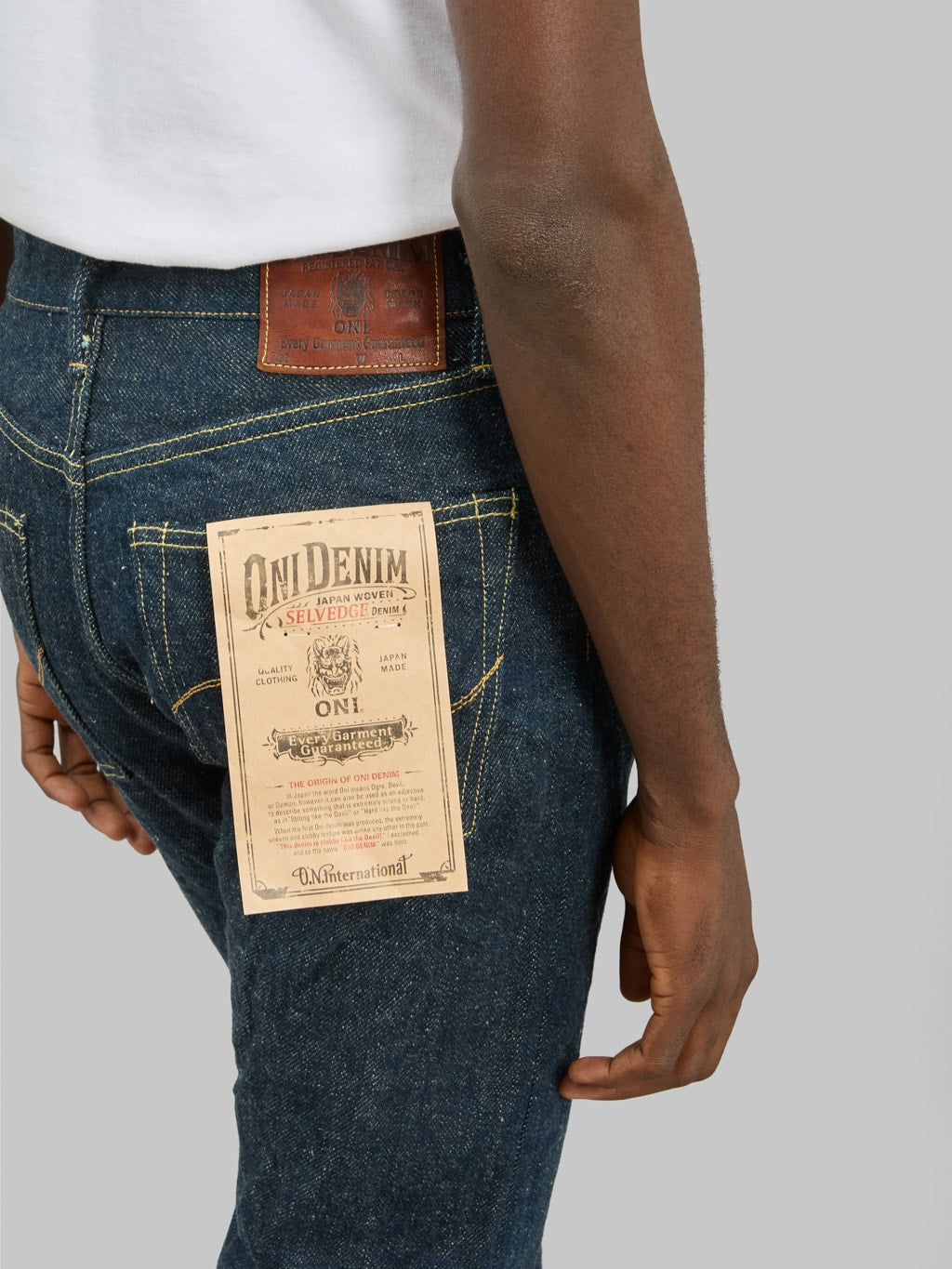 oni 246 secret denim ecru weft 20oz neat straight jeans back pocket