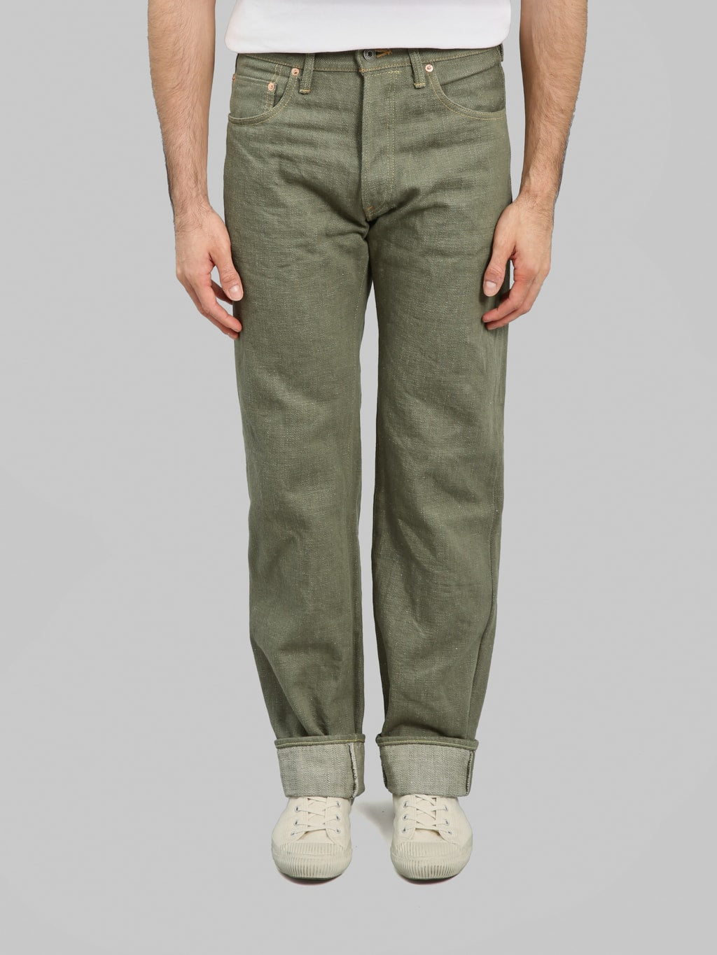 ONI Denim 266 OLD18 Olive Denim Straight Jeans front rise